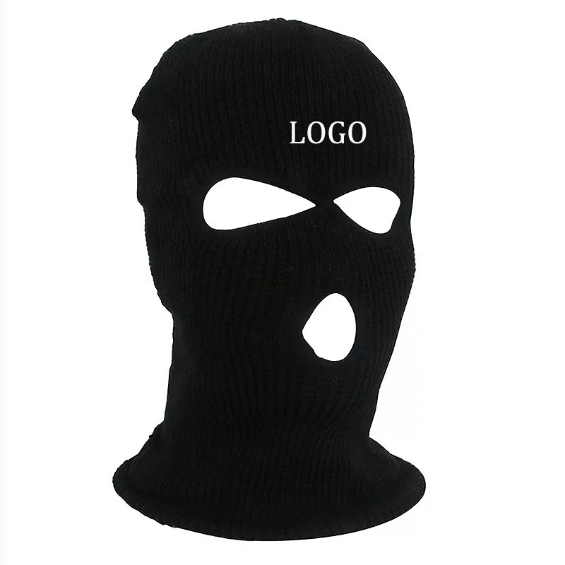 Oem Winter Comfortable Embroidery Logo Custom Balaclava Ski Mask Cap 3 Hole Knitted Beanie Hat