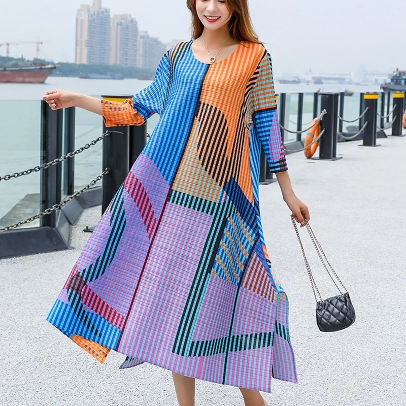 Pleated Autumn Skirt on Designer Fashion Elegant Dress Ladies Print Fitness Elegant Ladies Office Wear Midi Dress Women