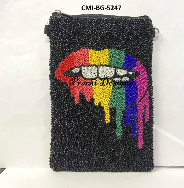 Fleur De Lis Saints Football Sports Team Seed Beaded Cell Phone Purse Bag Pouch