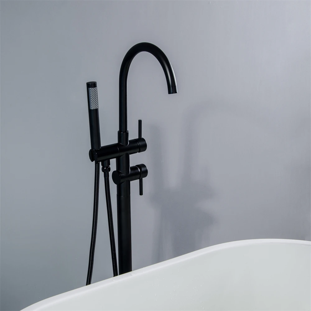 Aqua Gallery Bathroom Faucet Hot Cold Water Faucet Matt Black Finish Brass Floor Stand Bathtub Faucet