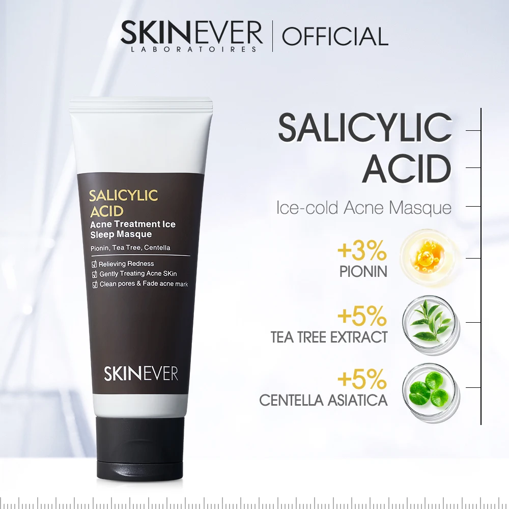 SKINEVER Salicylic Acid Ice Sleep Masque Cream Acne Treatment Face Body Mask Crystal Cleans Pores Fades Acne Marks Relieves