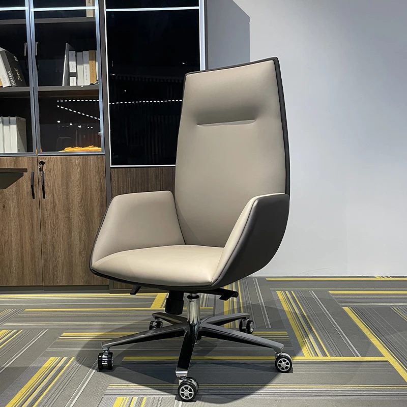 Modern Home & Office Leather Chair Comfortable High Backrest Computer & Meeting Room Chair Cowhide Boss Lifting Seat
