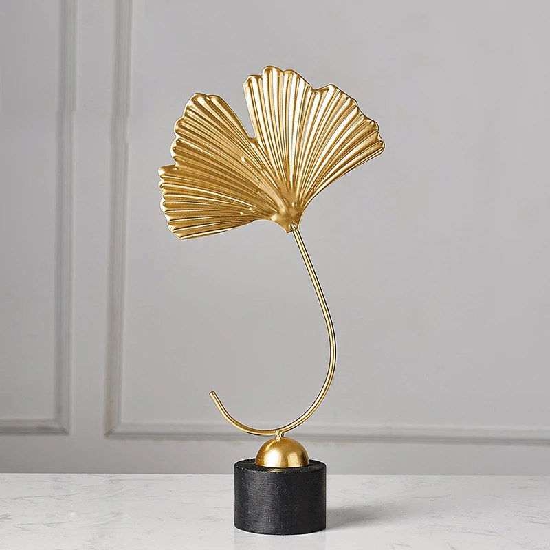 Creative Gold Ginkgo Biloba Abstract Plant Figurine Sculpture Collectible,Ornaments Desktop Crafts Art