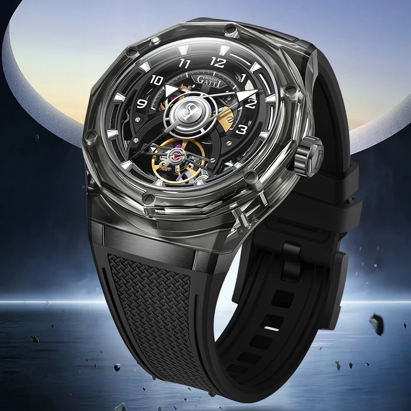 Custom Logo High Quality Men Luxury Refined Sapphire Watch case transparent Luminous Automatic Mechanical Watch For Men