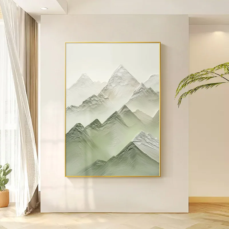 Minimalist art style snow mountain with frame thick texture bedroom hotel decorative painting