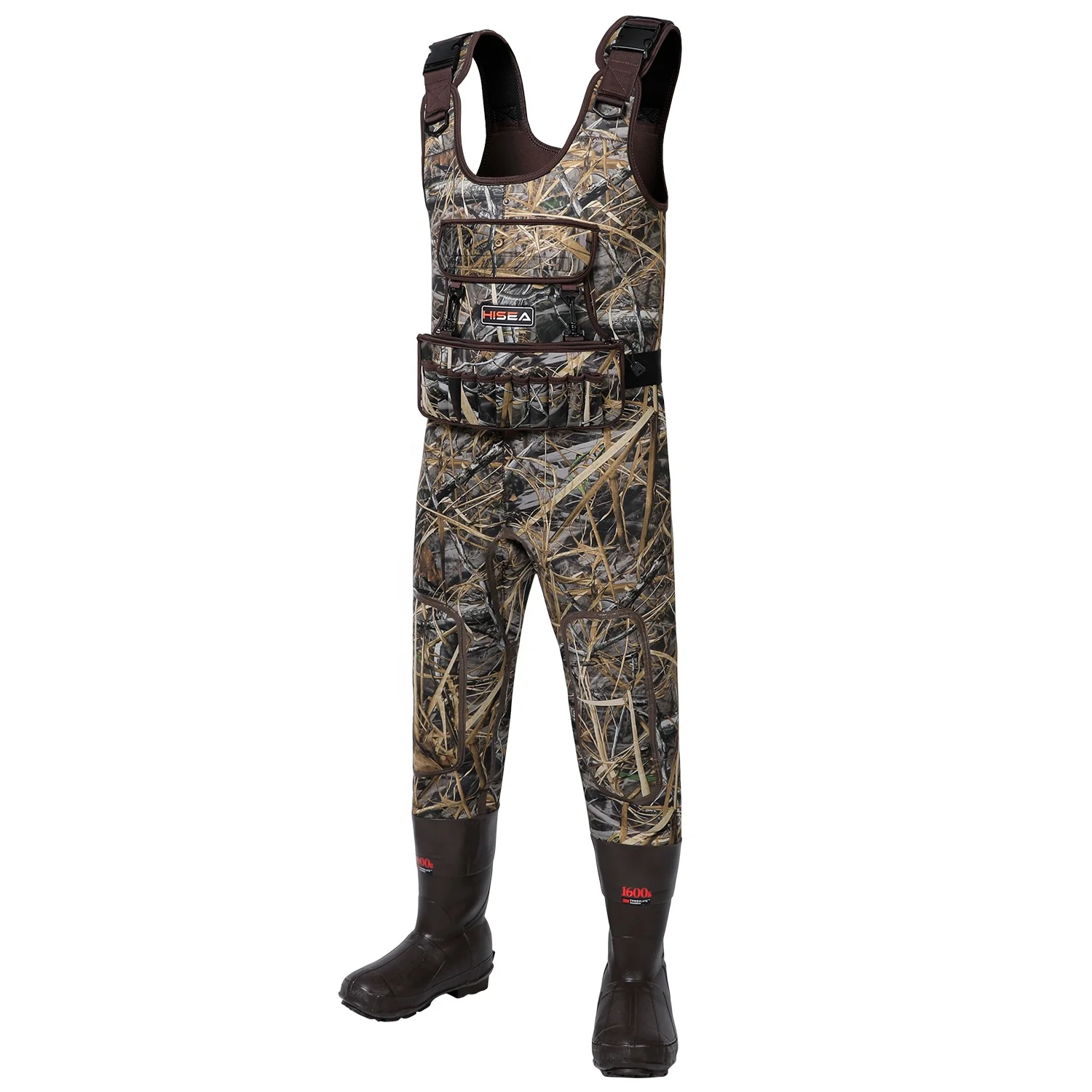 Heated Hunting Waders Neoprene Camo Chest Waders for Men with 1600 Gram Insulated Rubber Boots Durable & Warm