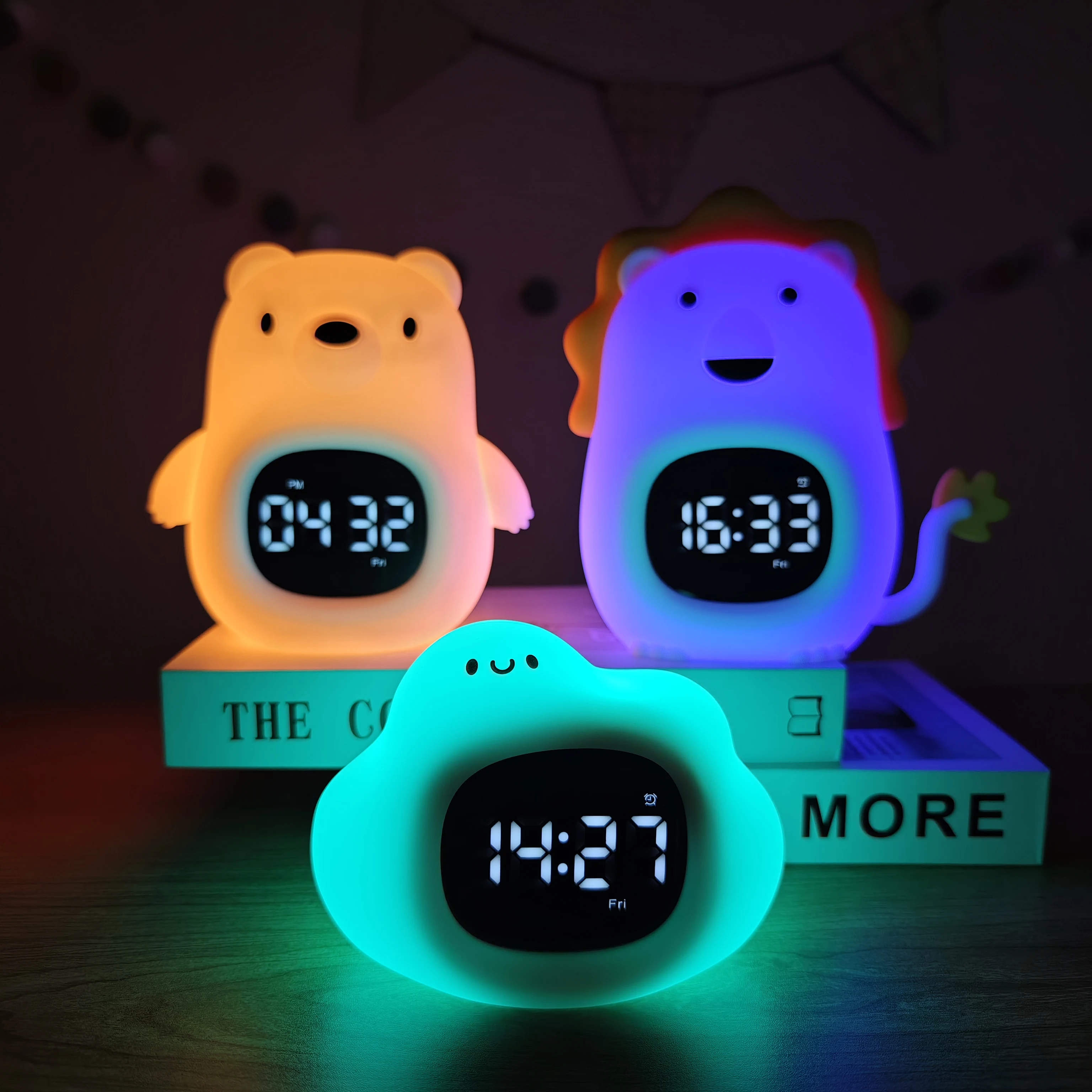 Digital Display Smart Modern Table Clocks Neon Night Light Clock Multifunction LED Digital Time Alarm Clock with White Noise