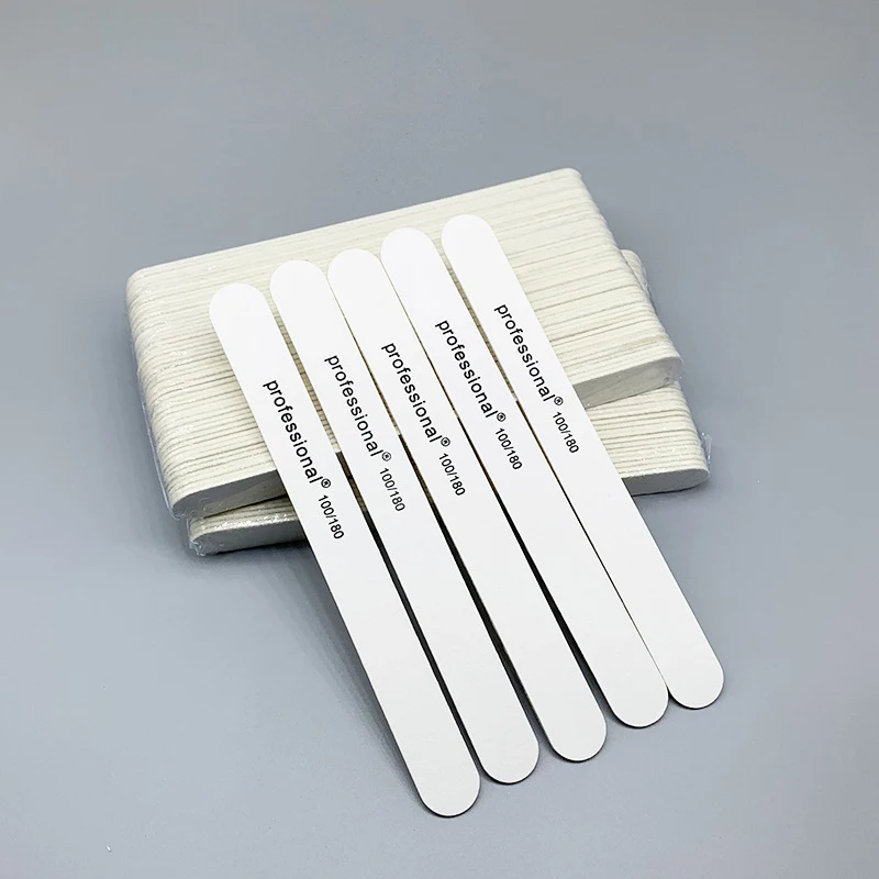 17.8cm Double Sided Thin Manicure Grinding Sand Strip White Straight Wood Sanding Nail Files 100/180