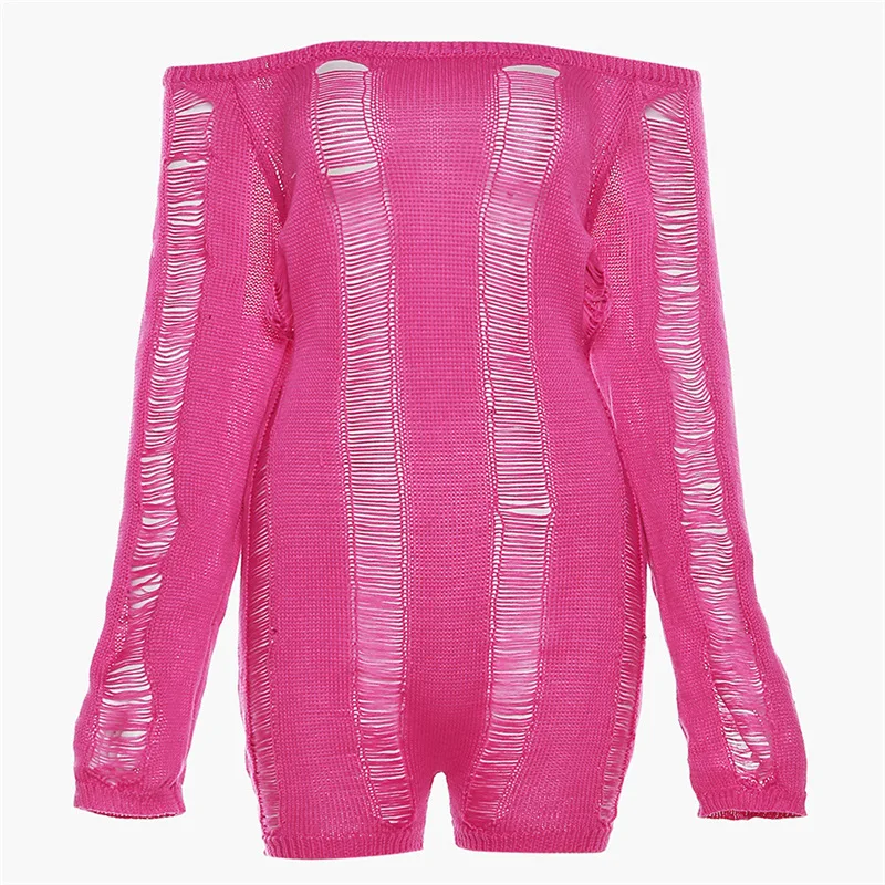 2023 Spring Women Long Sleeve Hollow Out See Through One Piece Jumpsuit Womens Rompers