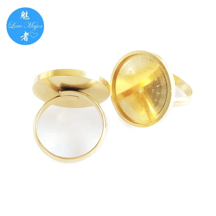 18K Gold Plated Tray Adjustable Base Ring Jewelry Findings and Components Stone Stainless Steel Jewelry Making