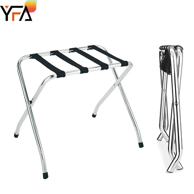 Stainless Steel Folding Luggage Rack with Black Nylon Hotel Room Foldable Suitcase Holder Heavy Duty