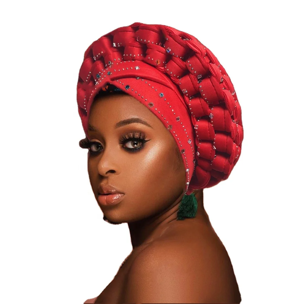 High Quality Ready To Wear Auto Gele Headtie African Sego With Best Price Nigerian Aso Oke Head wrap Turban For Wedding