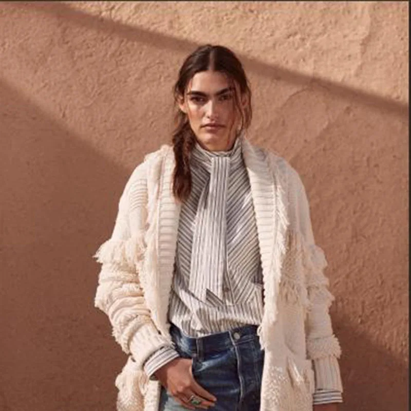 Wholesale custom real fur coat long sweaters long coat for women cardigan coat cable knit wool sweater for women