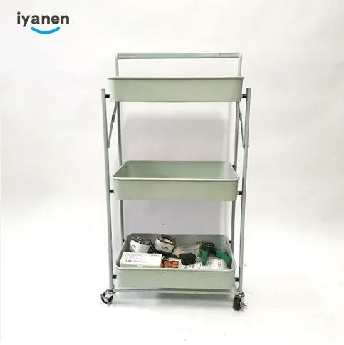 high quality 3Tier Mobile Small Storage rack foldable kitchen vegetable and fruit storage rack bathroom mesh rolling trolley