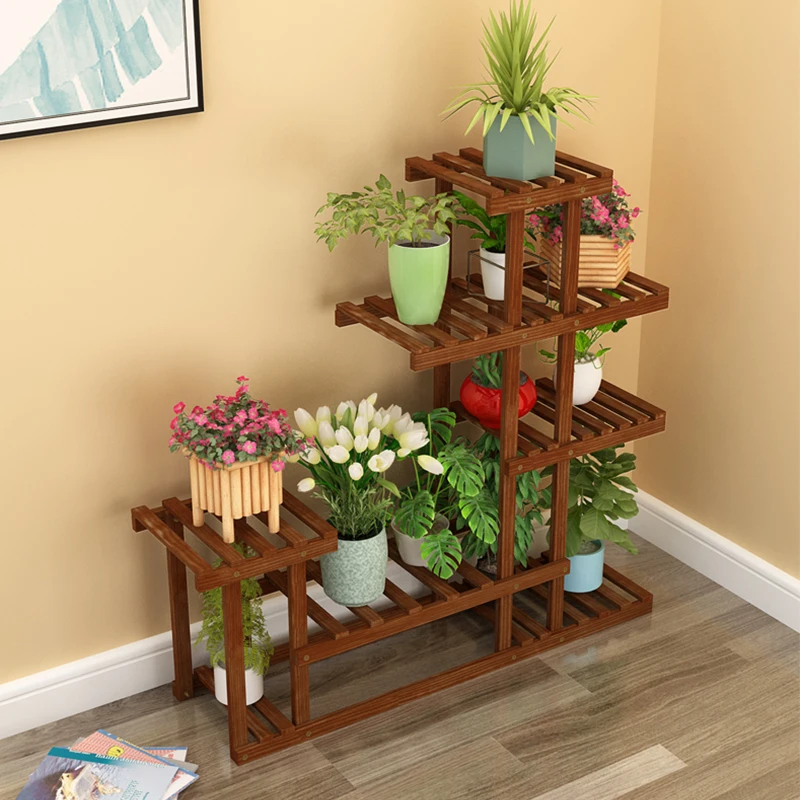 Balcony Flower Shelf Indoor Multi-layer Solid Wood Living Room Household Succulent Green Radish Pot Decorative Plant Stand