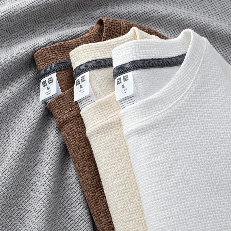 Wholesale Fashion Man Streetwear Clothing  Long Sleeve Oversized  Loose Custom Plain Waffle T-Shirt For Men