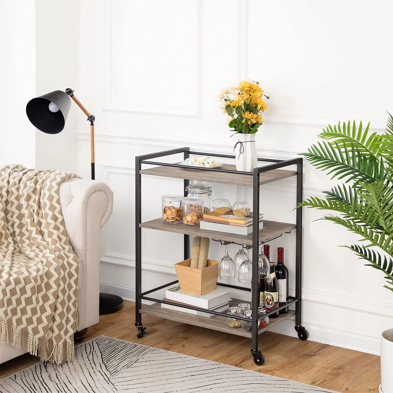 3 Tier Mobile Bar Cart Serving Rolling Trolley Wine Cart On Wheels Kitchen Serving Trolley Cart-Amazon customization