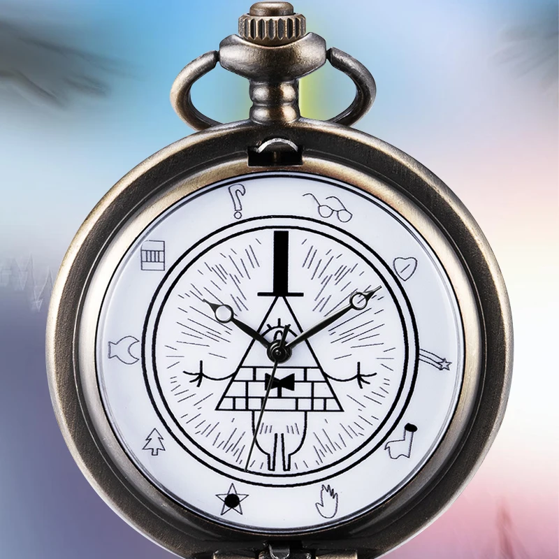 Retro Bronze Necklace Jewelry Chain Clock Quartz Analog Steampunk Bill Cipher Gravity Falls Pocket Watch For Men Gift