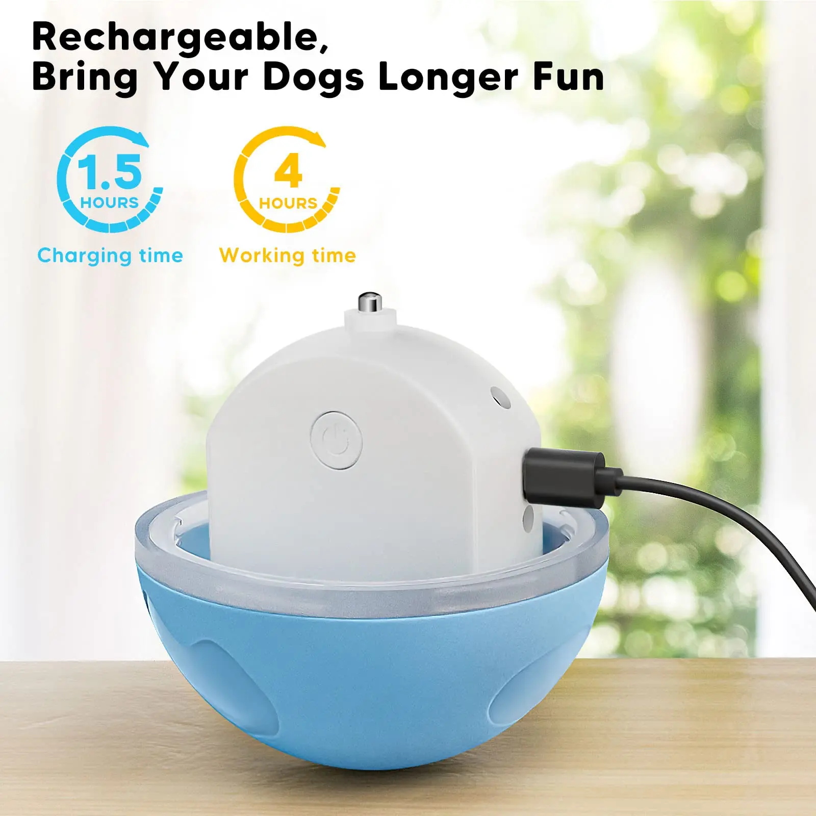 Petdom Automatic Wicked Ball for Dogs with Motion Activated USB Rechargeable Interactive Dog Ball Toys