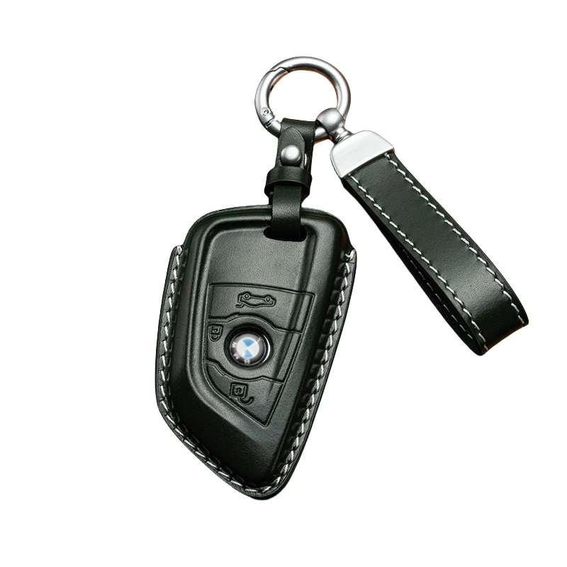 Car key Bag Cow Leather Key Case Remote Control Leather Protective Case Buckle Accessories for BMW