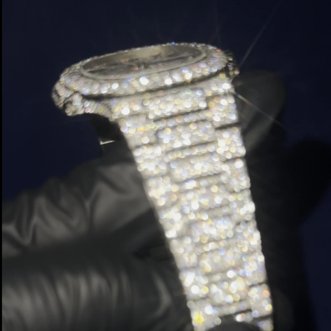 Moissanite watch men quartz mechanical custom logo ice out VVS Hip Hop Bust down 41MM Iced Out Honeycomb Setting watch