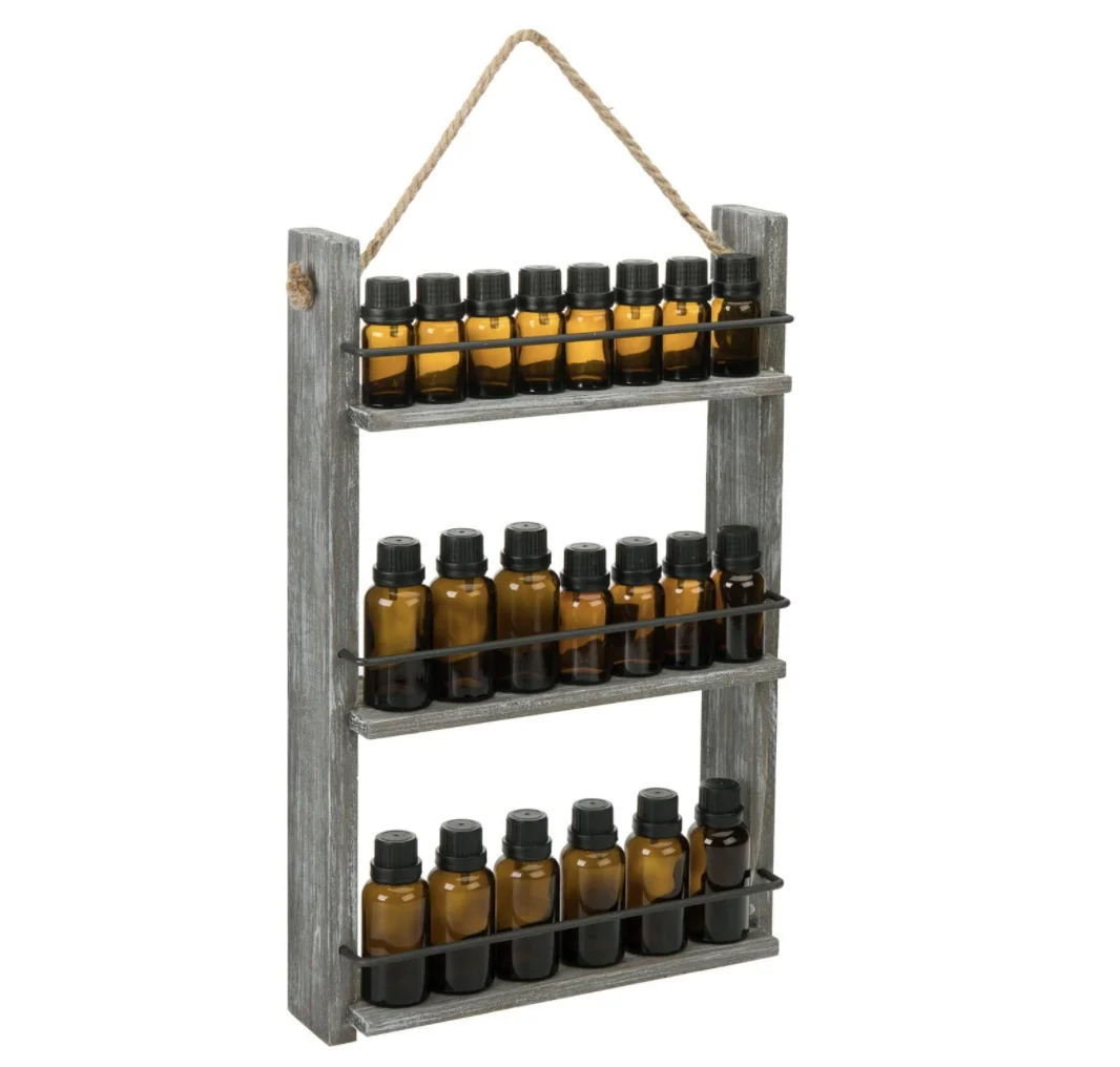 Wall Mounted Ladder Shelf Hanging Essential Oil Nail Polish Bottle Holder Display Shelves with Rustic Rope