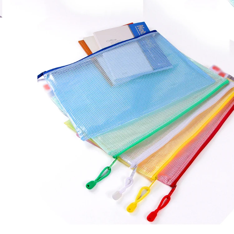 High Quality Reusable PVC mesh envelope document storage bag A4 zippered mesh file bag file folder pouch bag