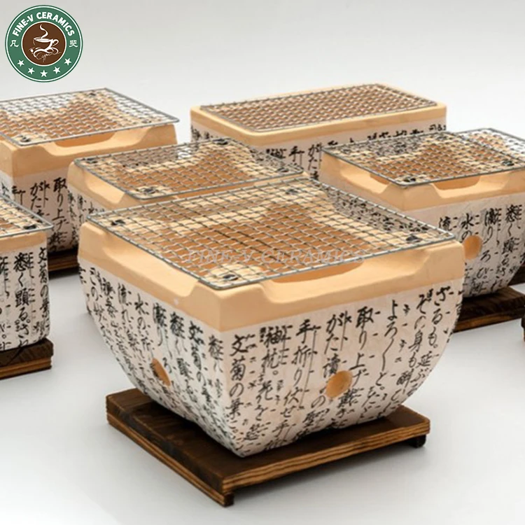 custom Japanese color clay domestic bamboo outdoor portable table Terracotta charcoal pot side  chinese bbq oven