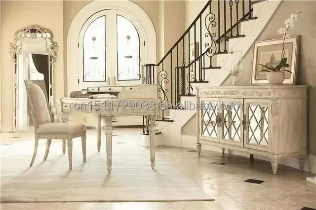 High quality French Louis antique style carved solid wood oak wooden Home Office desk table