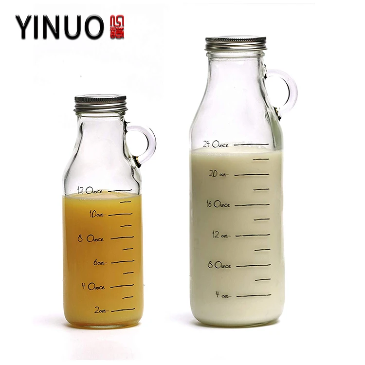 16oz 1l wide mouth glass milk bottle with handle and cork