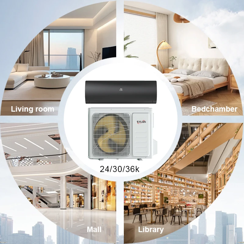 Sylon R32 Gas Black Panel 36000Btu Mini Split Air Conditioner Wall Mounted Cooling and Heater Inverter Cooling Fast at home room