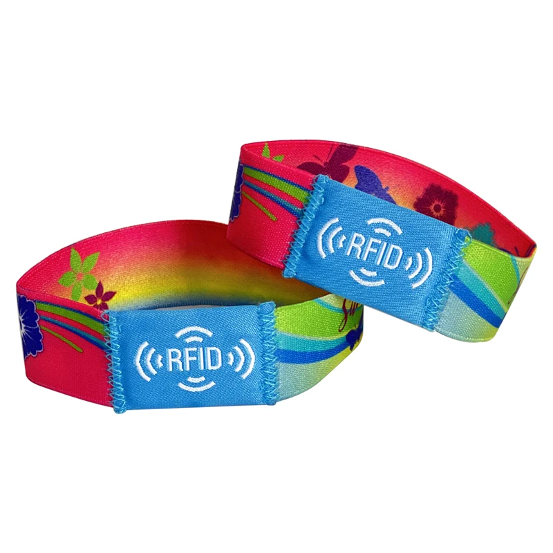 Best Selling Custom Logo Full Color Print Polyester Bracelet Sublimation Fabric Woven RFID elastic wristbands For Event