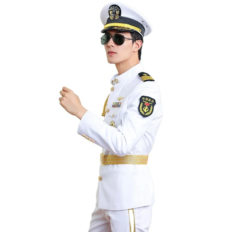 Hot Sale White Stand Collar merchant captain uniforms Merchant Seaman Commander Uniforms
