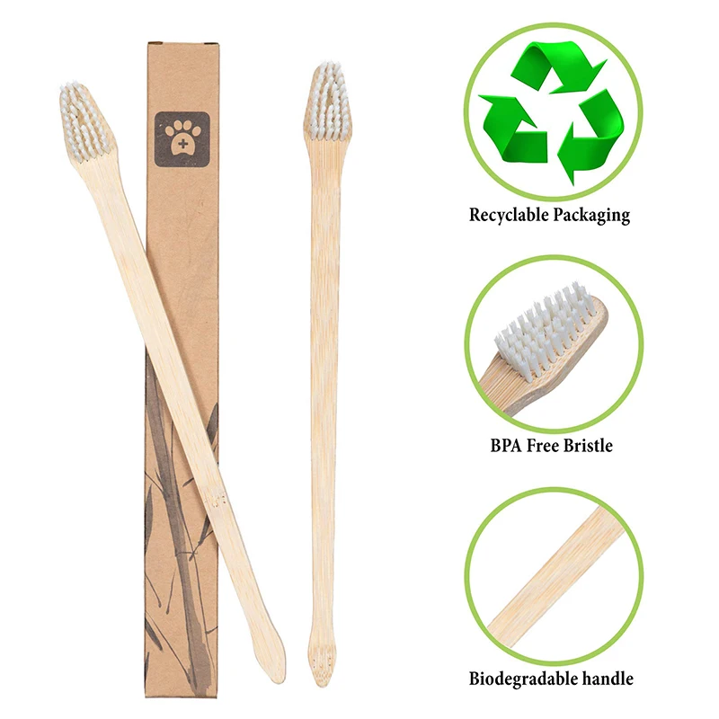 pets bamboo dog toothbrush double sided dental hygiene brush for cats puppies kittens oral cleaning