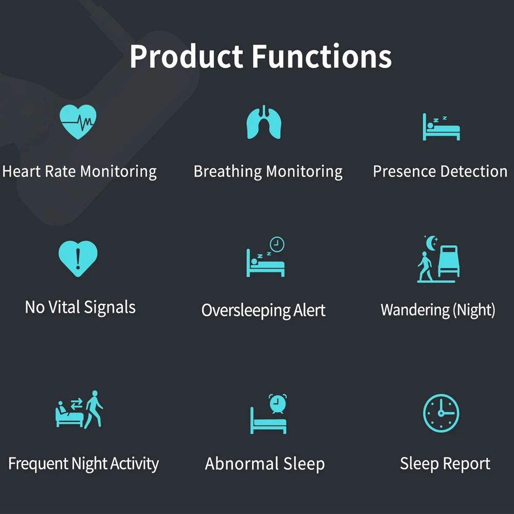 Tuya APP Wifi Elderly/Baby Health Sleep Monitoring Sensor Detector With Heart Rate Monitoring/Breathing Sleep Report