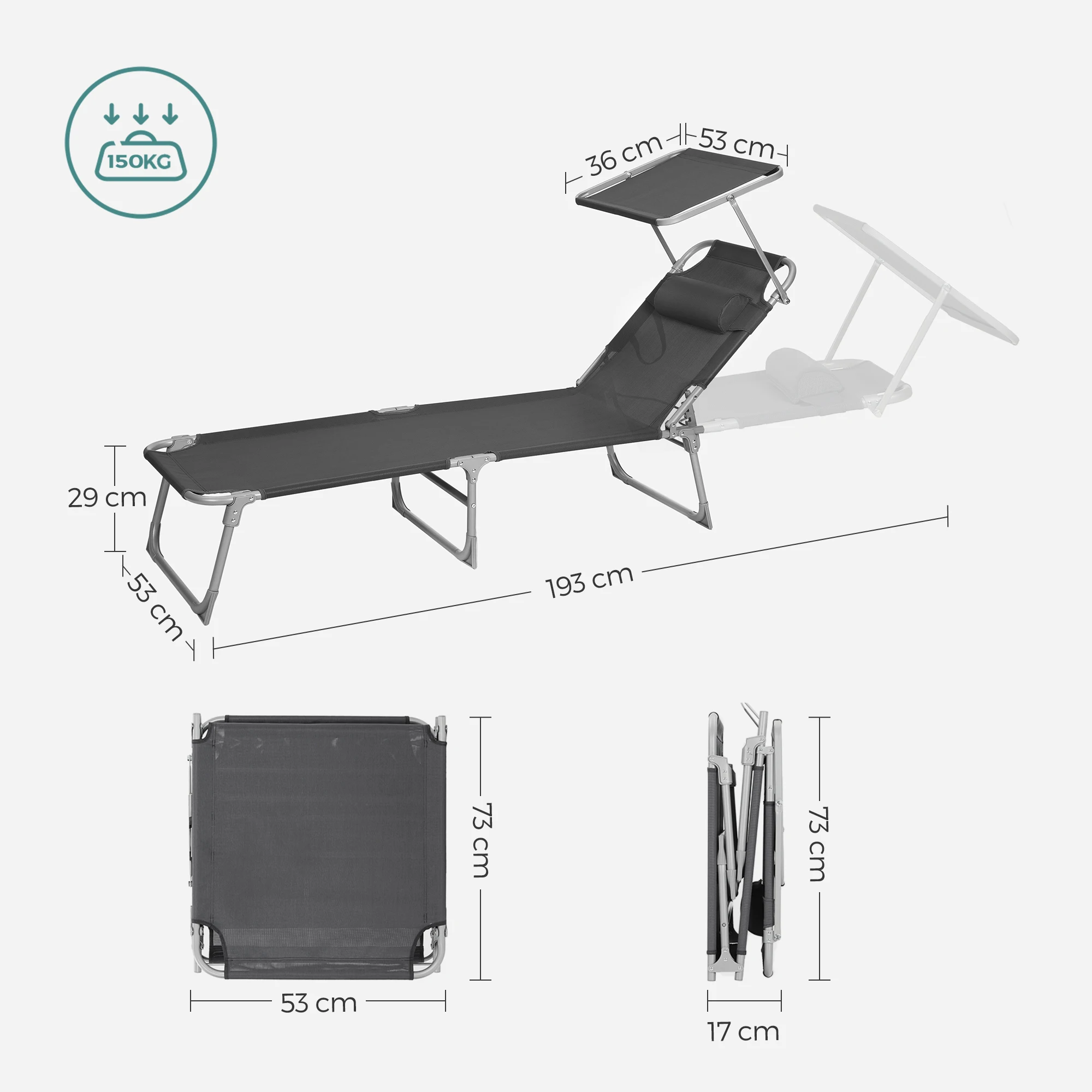 Songmics Outdoor Furniture Foldable Picnic Beach Garden Pool Chair Adjustable Sun Bed Sun Lounger with Headrest