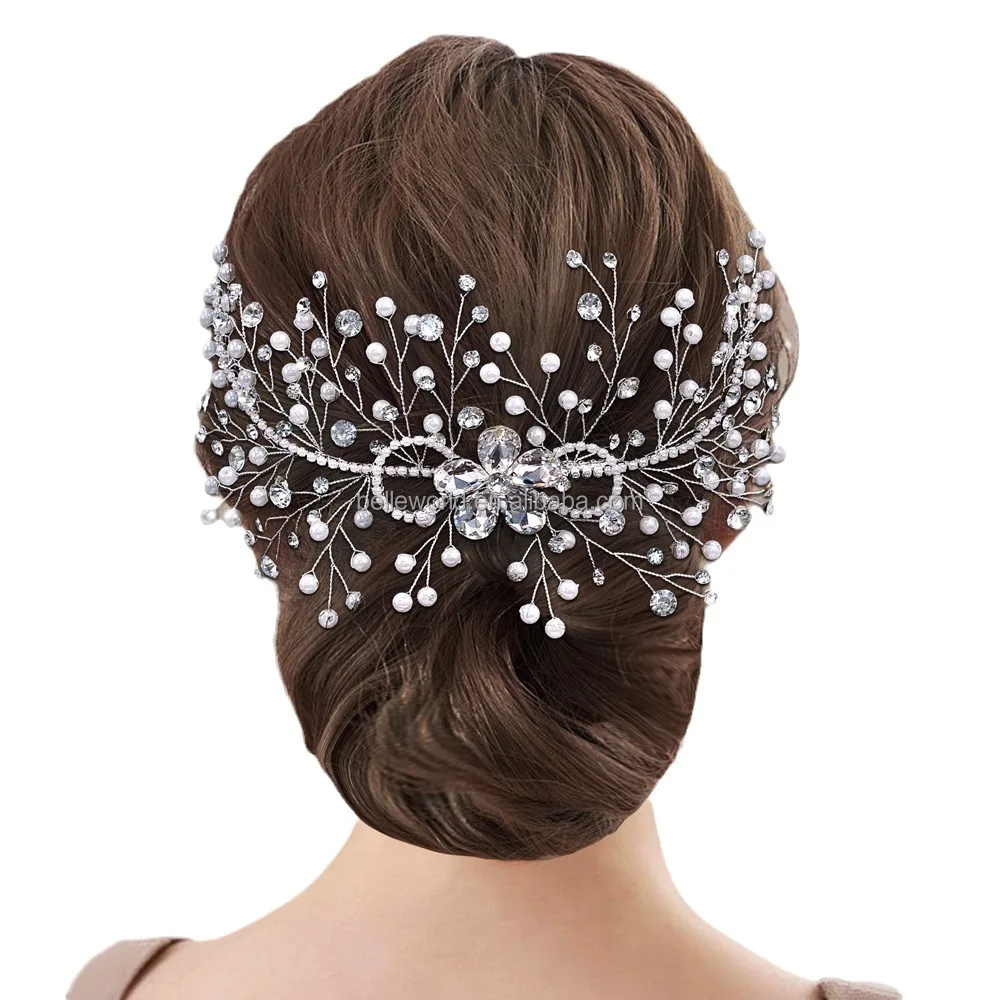 BELLEWORLD Luxury Rhinestone Bridal Hair Comb for wedding hair Accessory Crystal Hair pieces bow bridal accessories for wedding