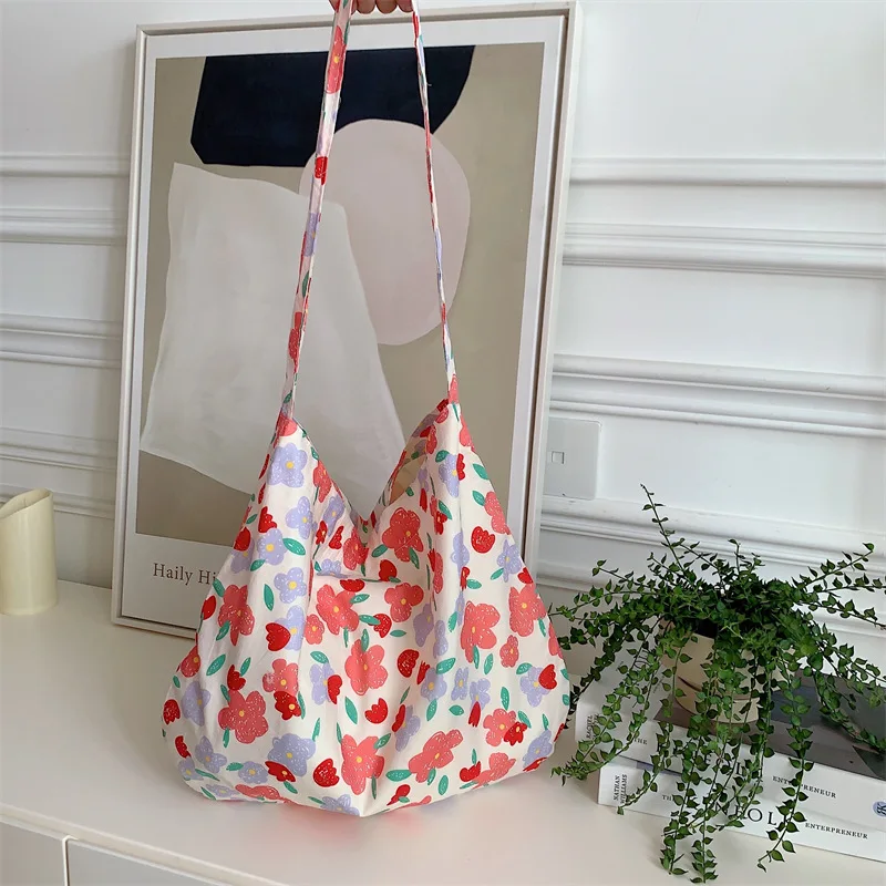 Large Capacity Popular Leopard Shopping Bag Eco-friendly Stripe Shoulder Bag Flower Women Canvas Tote Bag