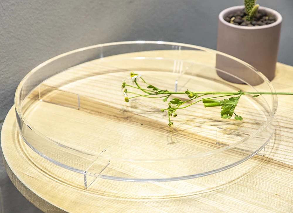 Clear+ Special White Acrylic Decor Lucite Tray Tea And Coffee Table Acrylic Serving Round Tray
