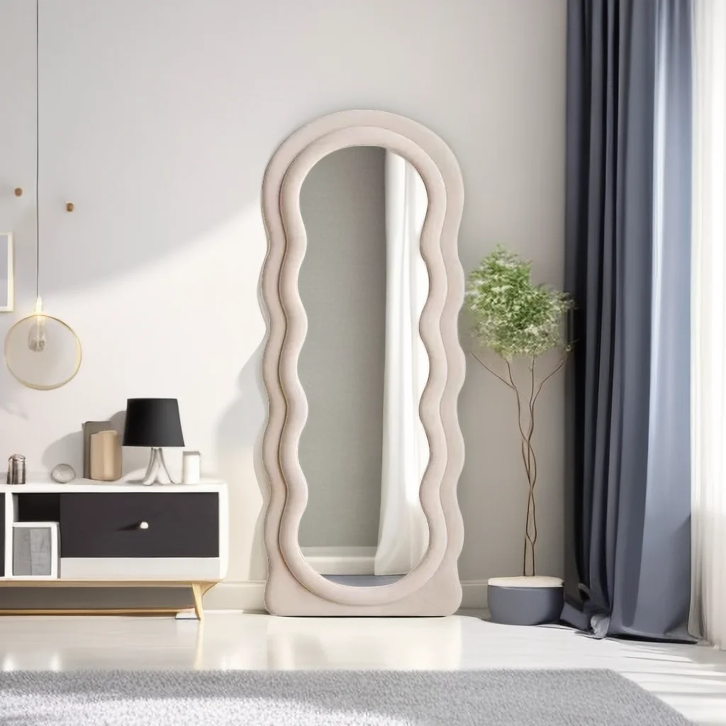 Home Decoration wave shape long floor miroir Flannel Frame Dressing full length spiegel Irregular Wavy Mirror spiegel