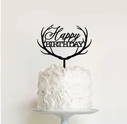 Antler design happy birthday cake topper acrylic cake topper
