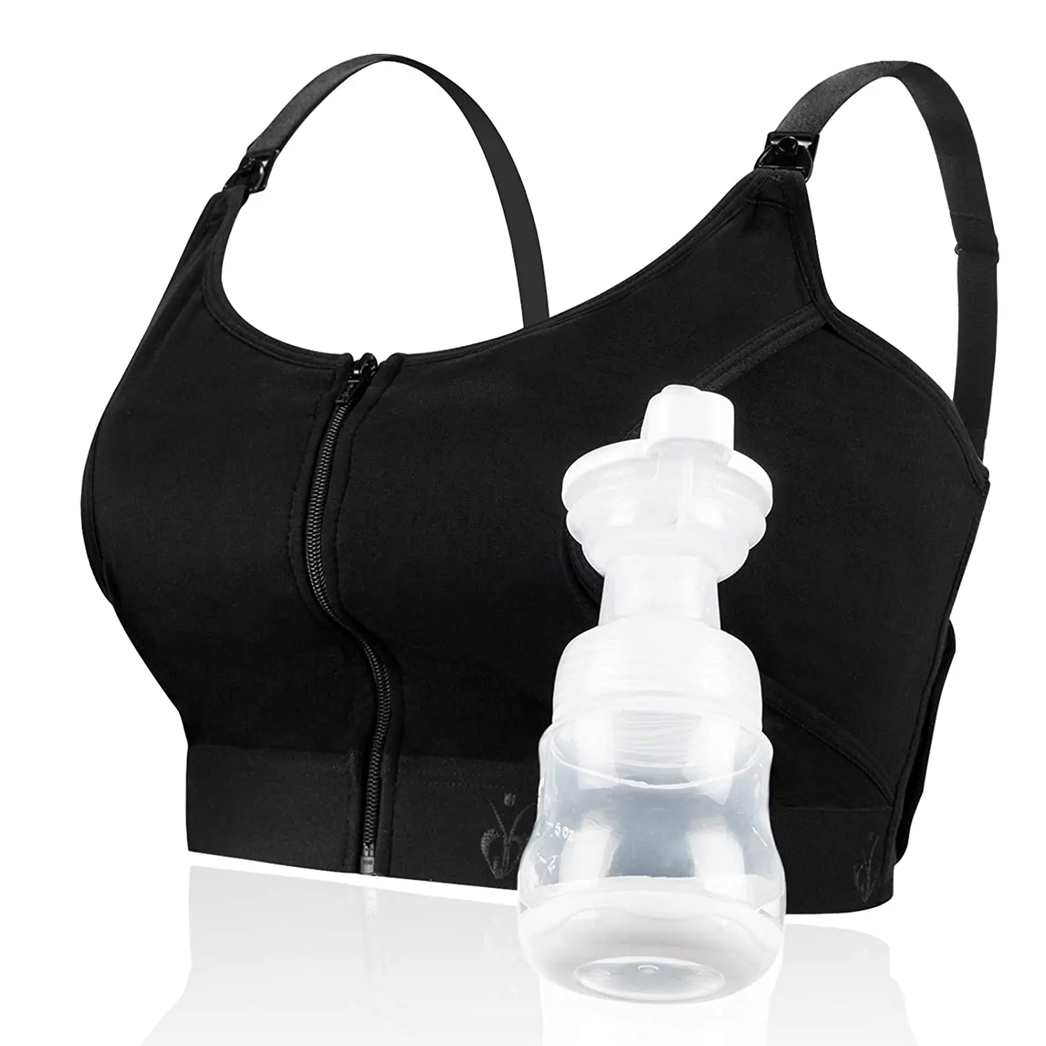Hands Free Pumping Bra, Adjustable Breast-Pumps Holding and Zipper Nursing Bra, Suitable for Breastfeeding-Pumps