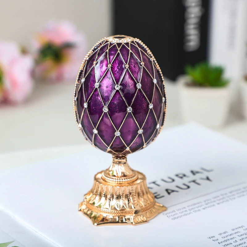 SHINNYGIFTS Royal Christmas Gifts Russian Style Faberge egg trinket Box with clock New Year Gifts