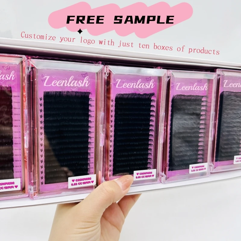 Free sample 16 lines handmade cashmere lash 0.07 0.05 volume eyelash extension with custom lash packaging