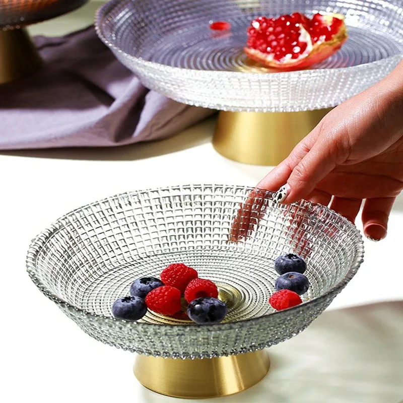 Wholesale Modern Home Decorative Luxury Crystal Footed Glass Fruit Cake Dessert Plate Bowl