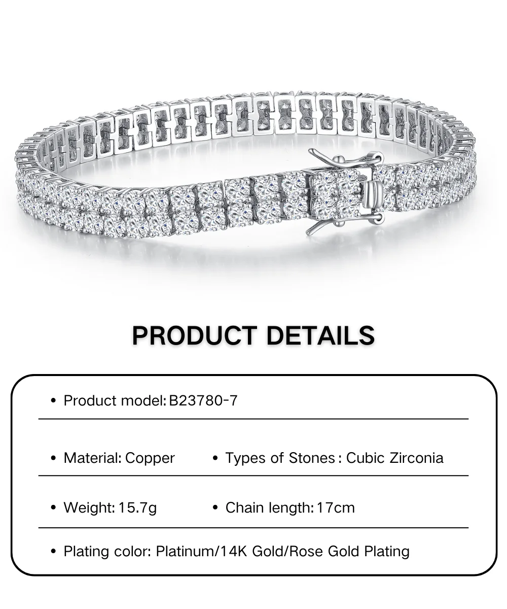 Customised 2-Row Bracelets Women 3mm 3A Cubic Zirconia Paved Non Tarnish Tennis Zircon Copper Accessories Bracelet