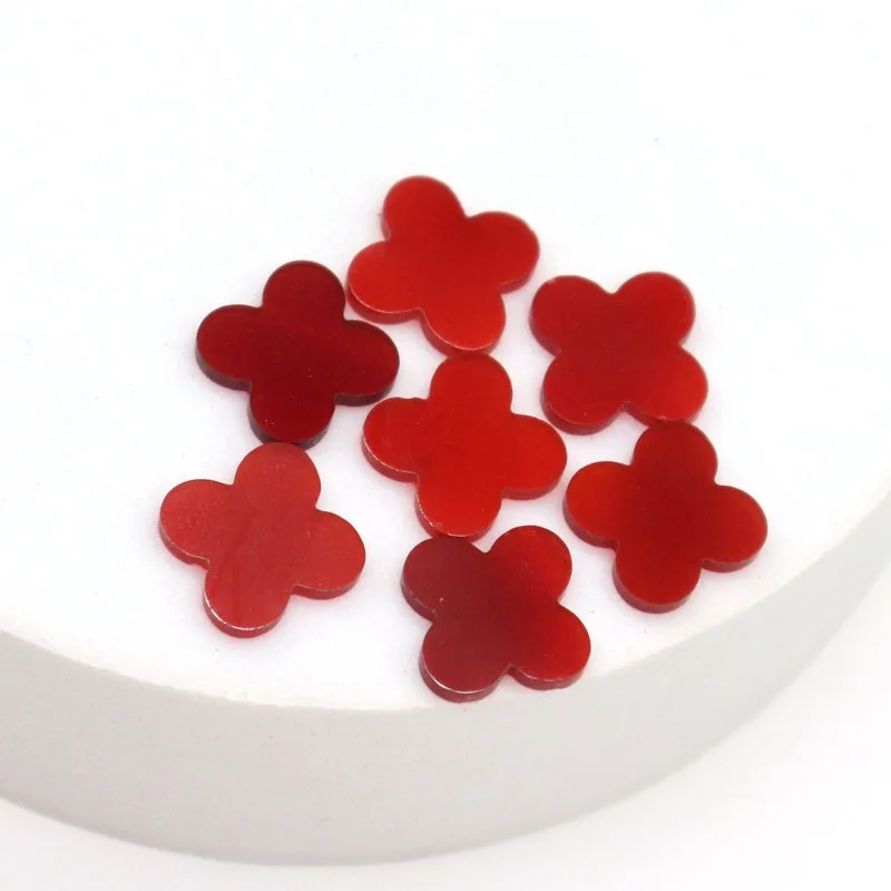 50 pcs/bag clover leaf stone red black green white mother of pearl red agate four leaf clover jewelry accessories