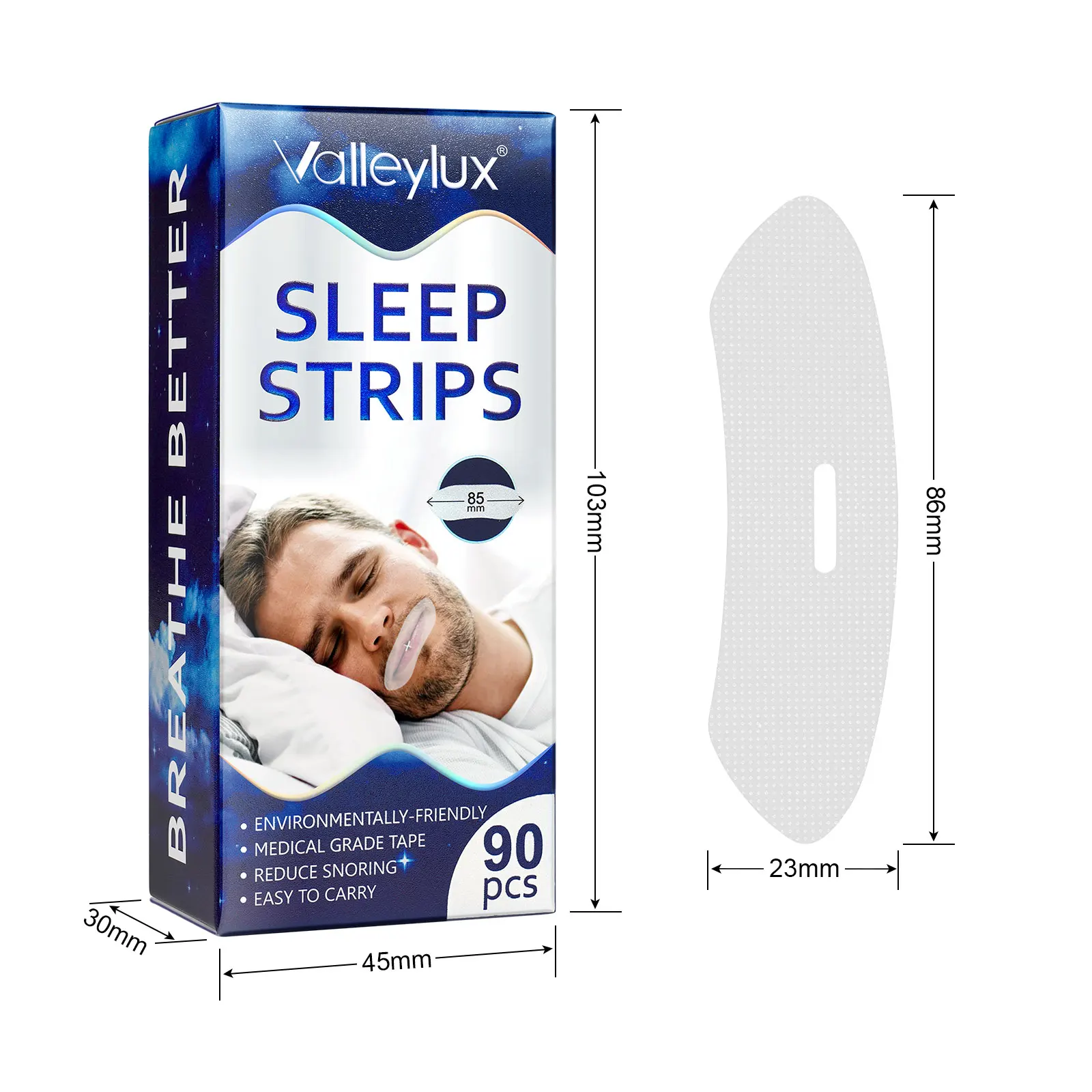 ValleyLux  Medical Material 90 Pcs Sleep Strips Mouth Tape Improves Sleep Relieves Snoring