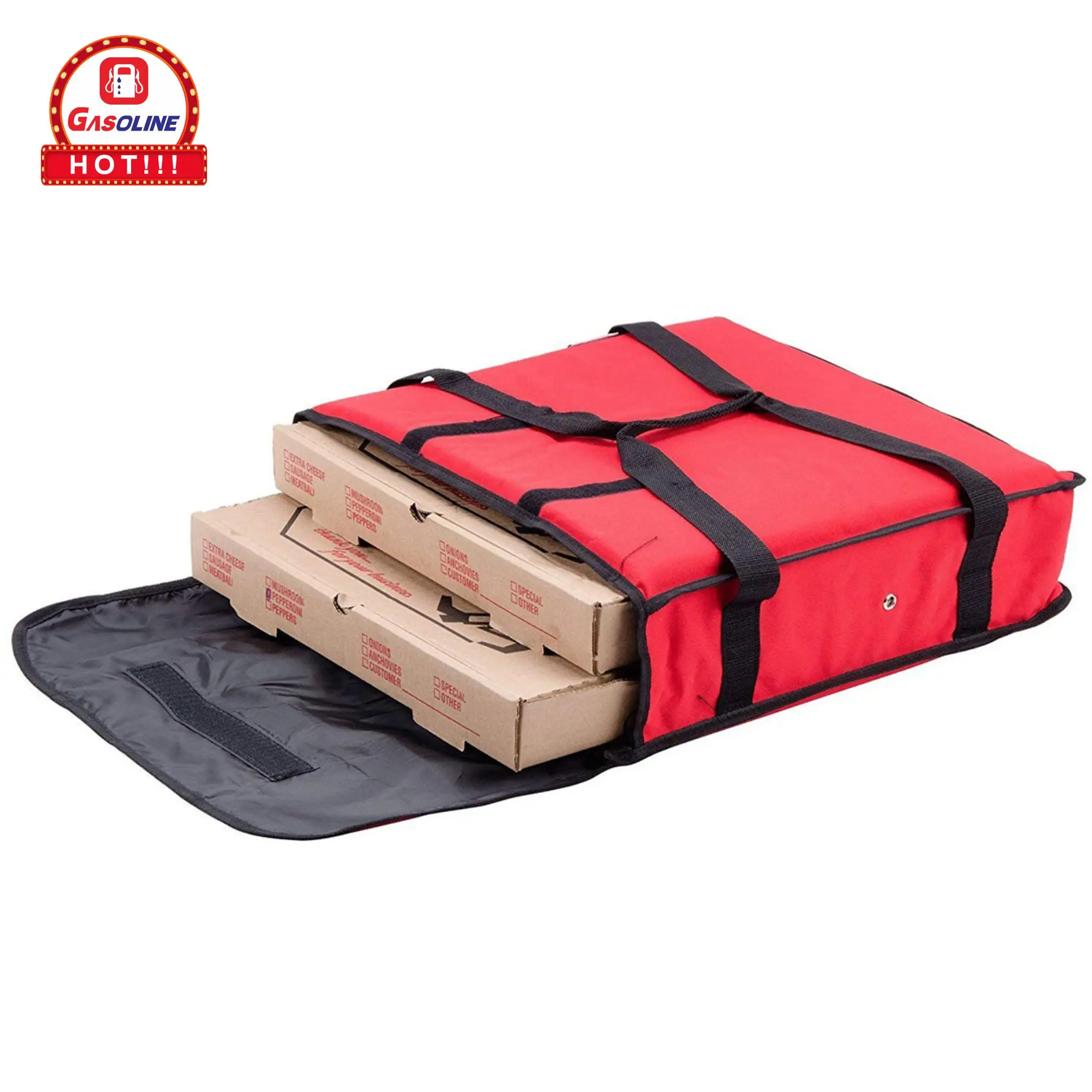 Fashion Waterproof Reusable Insulated Food Pizza Delivery Bag Shoulder Bag Promotion Gift or Shopping Bag Customized Gasoline
