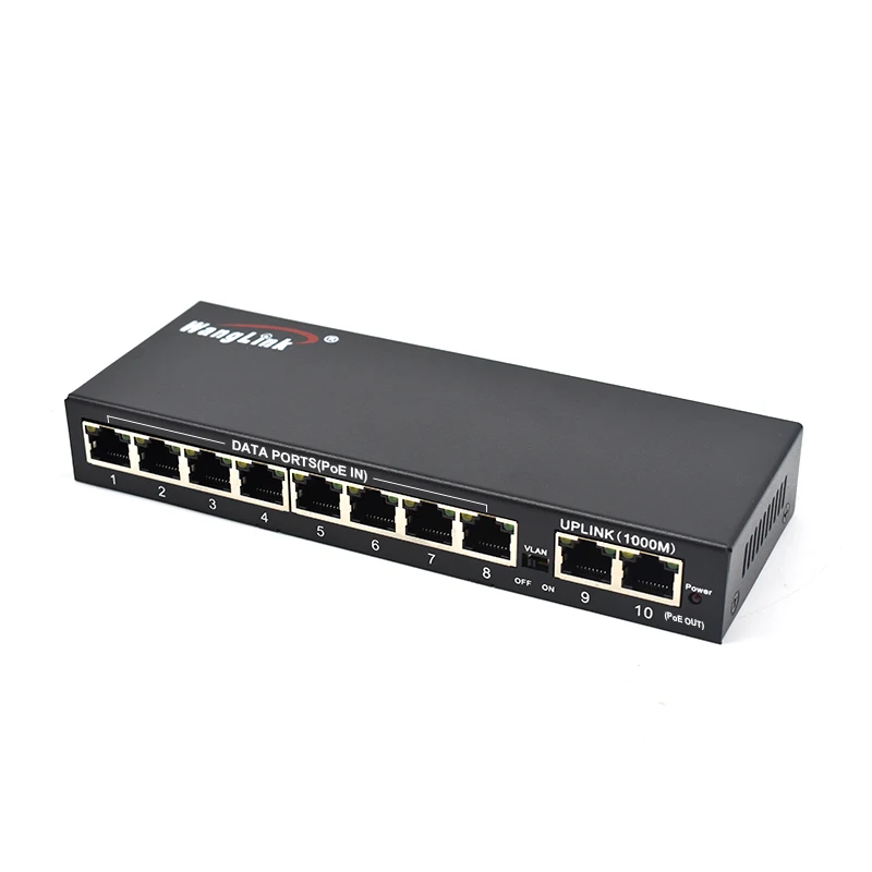 Wanglink 10 Port Reverse POE Switch 8 10/100Mbps RPOE  Port 2 GE Uplink Port RPOE Switch Support 24V-48V with VLAN